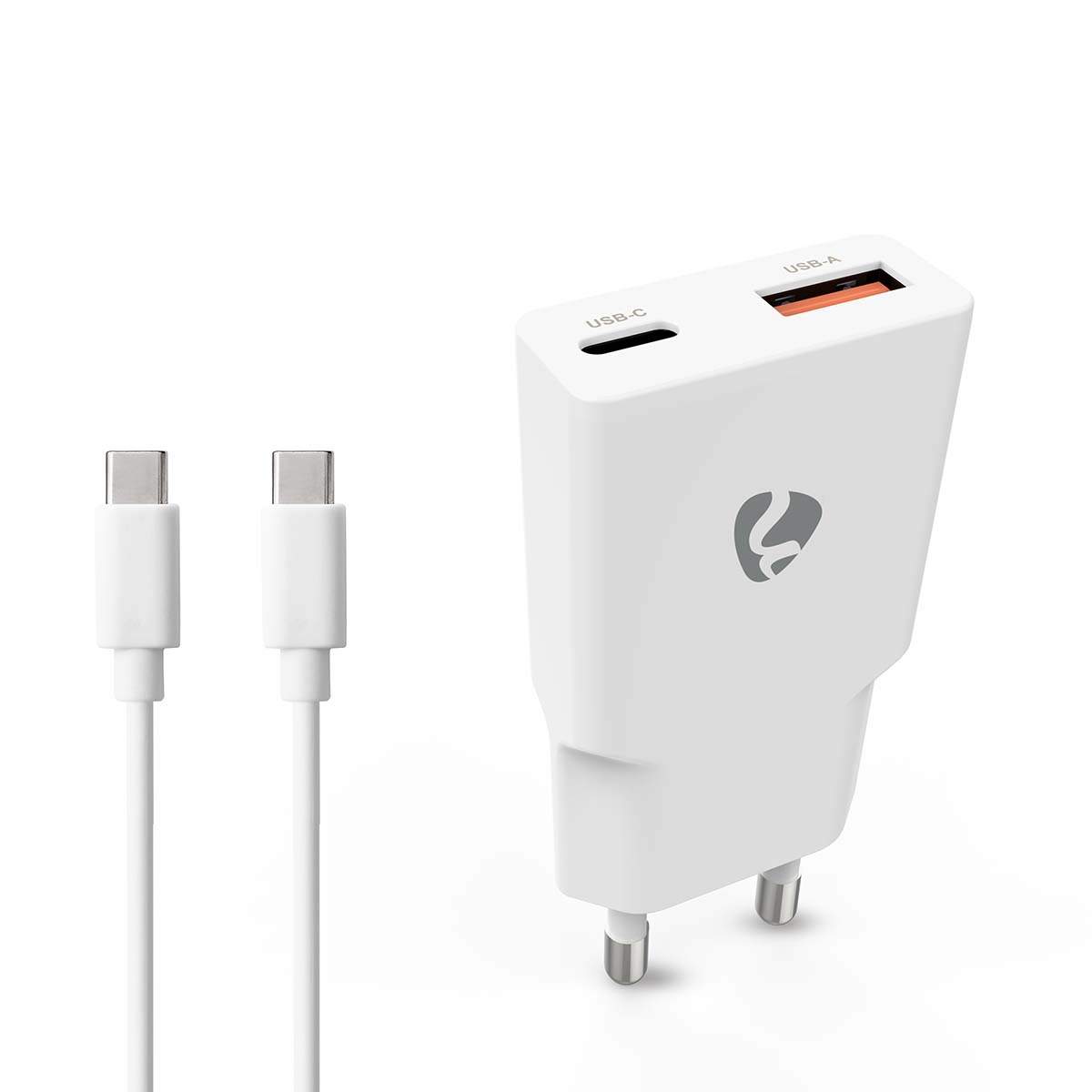 Dual Port GaN vægoplader – 20W hurtig opladning USB-C billede