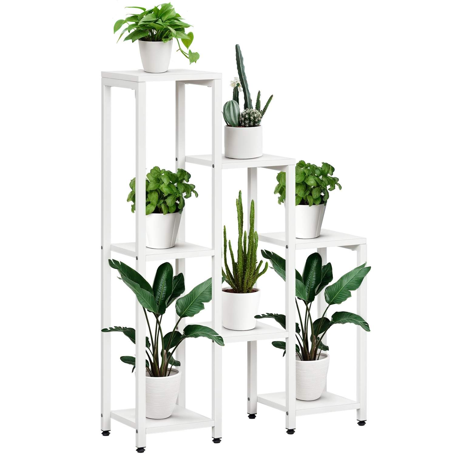 Plantestativ, 7-lags, indendørs/udendørs, hvidt stål, 65x23x94,5 cm