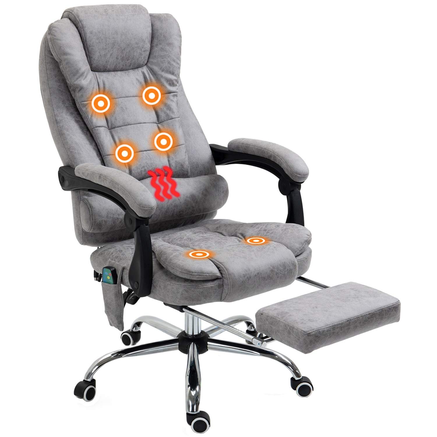 Ergonomisk kontorstol med massage og varme, tilbagelænet, grå