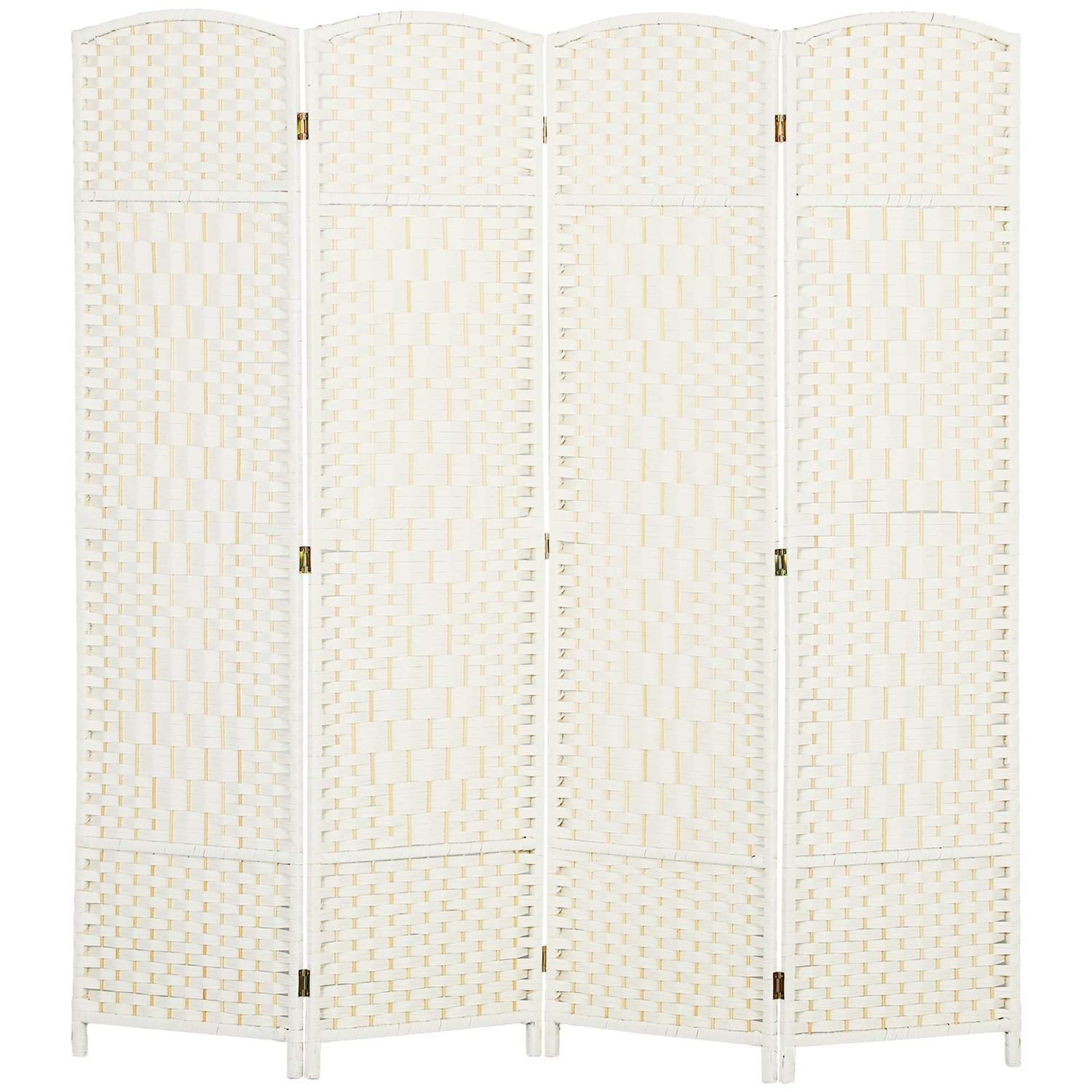4-panels folde rumdeler – hvidt vævet design, fyrretræ