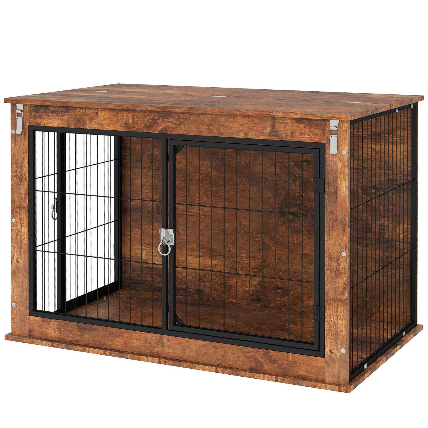 Hundebur med dobbeltdøre – 98 x 60 x 65,5 cm, brun