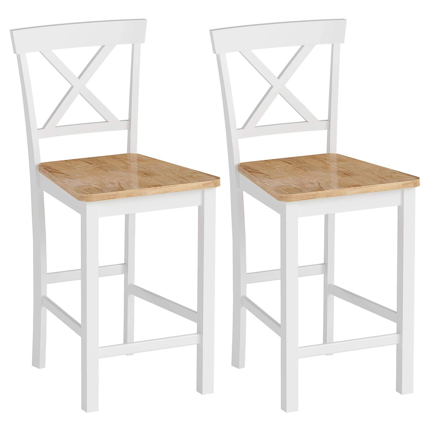 Barstole af gummitræ Sæt med 2 – Eg og hvid, 60 cm