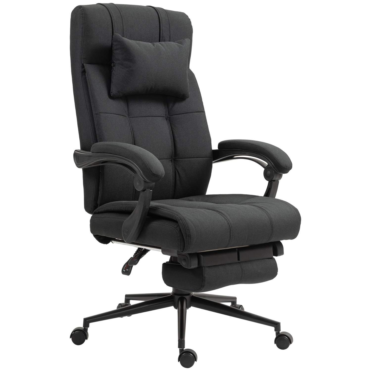 Ergonomisk kontorstol med fod- og nakkestøtte, sort