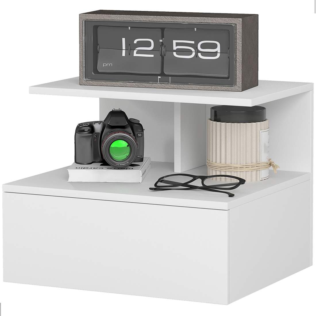 Vägghängt vitt nattduksbord med låda och hylla | Hem & Hobby | Pryloteket