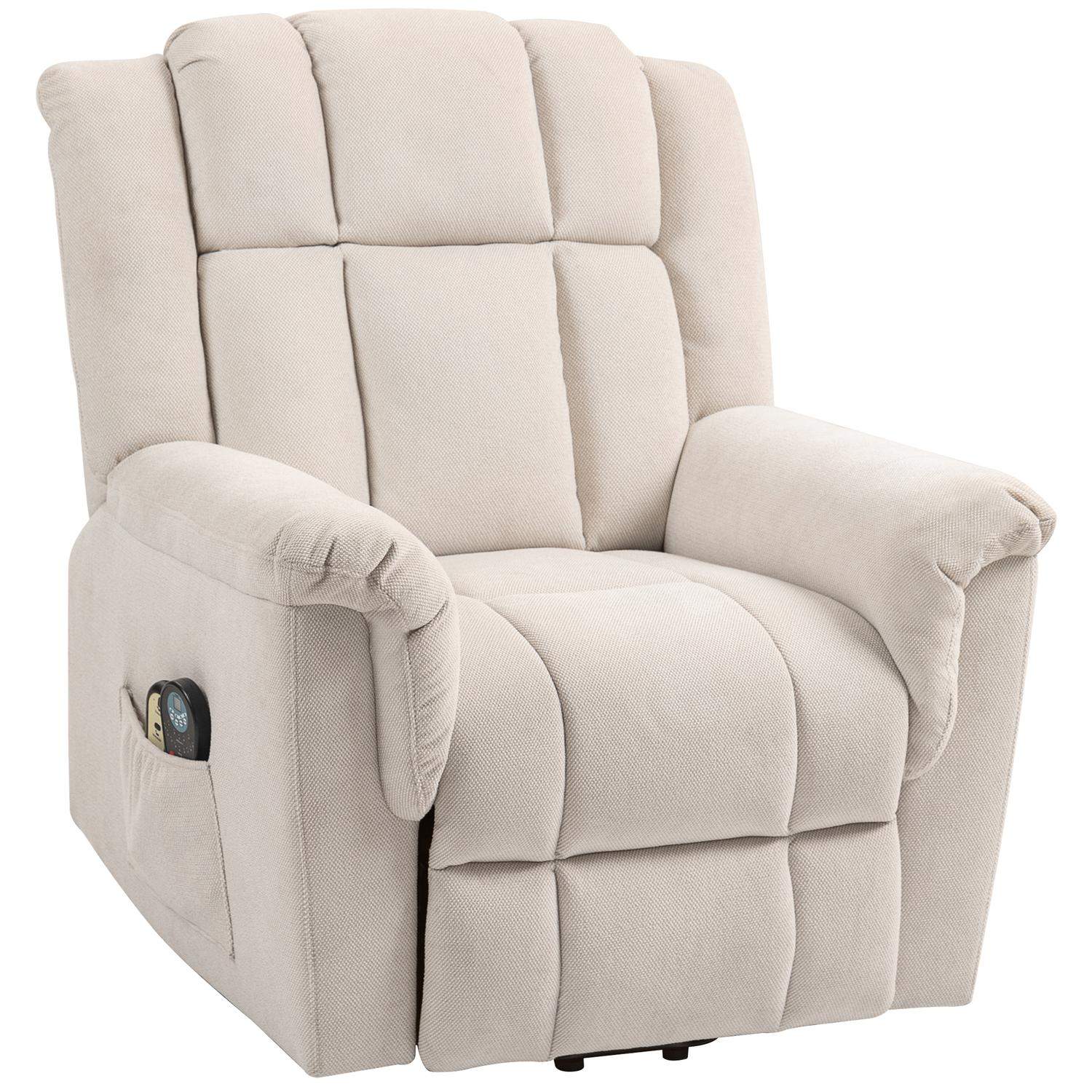 Lift Hvilestol med Massage & Varme, Beige Chenille