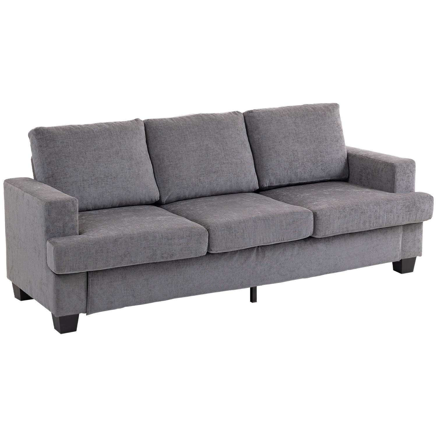 3-personers sofa, gråt chenillestof, stålstel