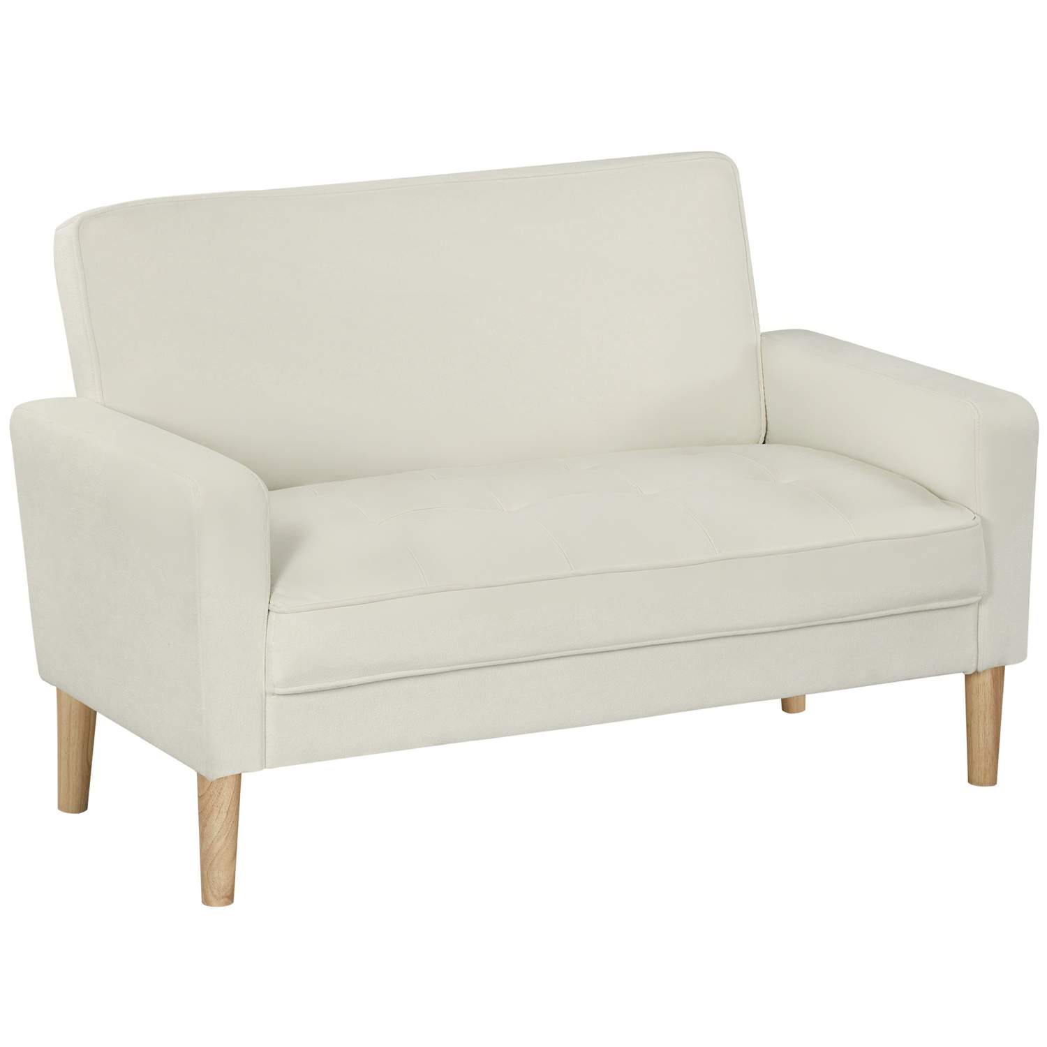 Cremehvid 2-personers sofa – fløjlsfølelse, ben af ​​gummitræ