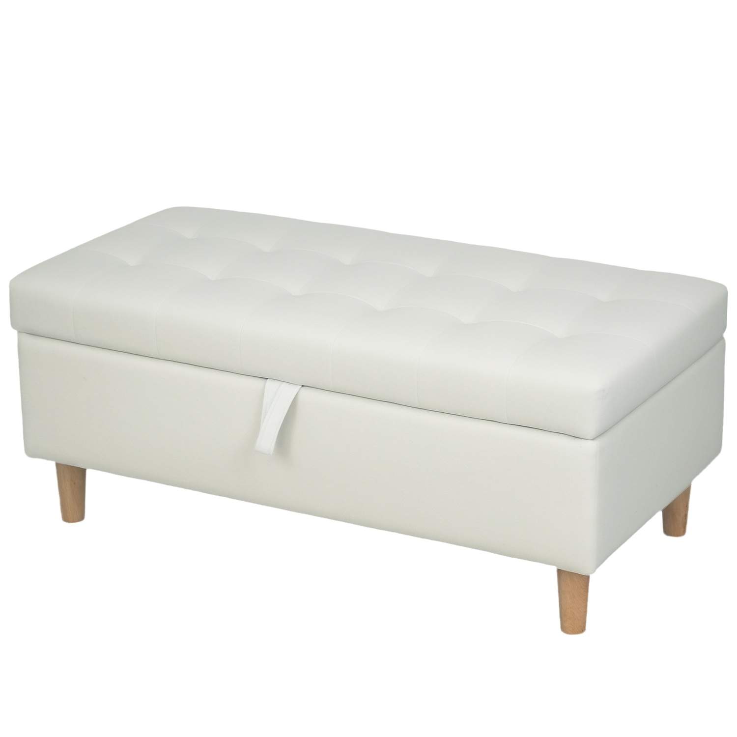 Creme Velvet Opbevaring Ottoman – 84L, træben
