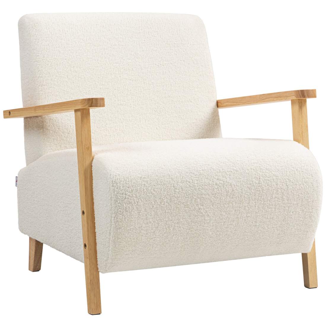 Cream Sherpa Lounge Chair – Vadderad, träben, 120 kg kapacitet | Hem & Hobby | Pryloteket
