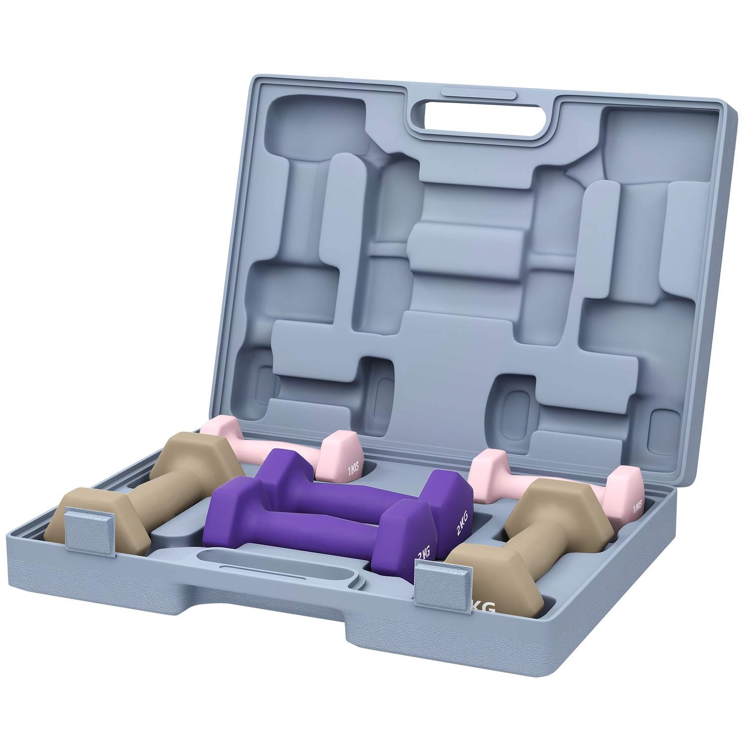 Håndvægtesæt med etui – 6 farvekodede stålvægte