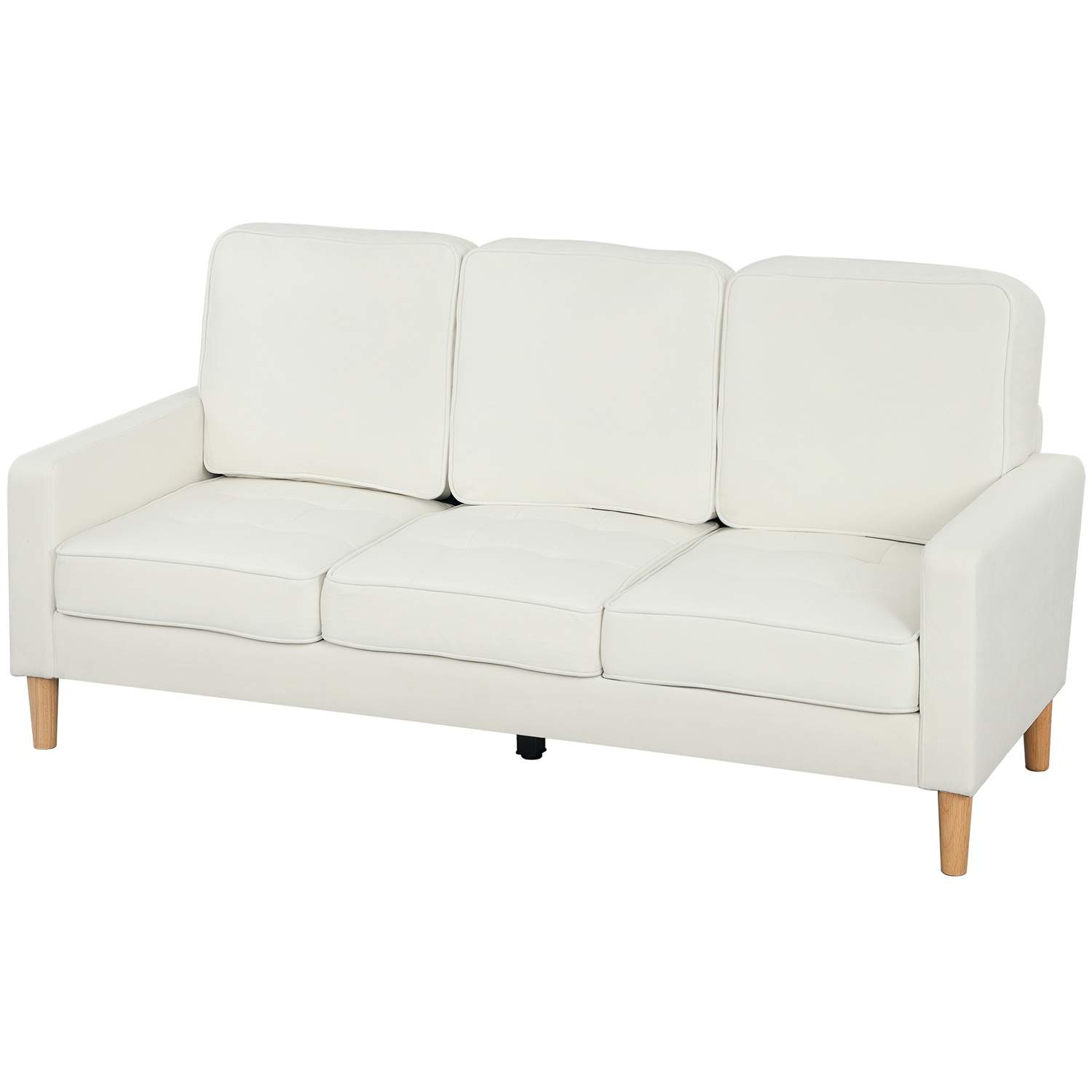 3-personers sofa med tykke hynder, cremehvid, gummitræ