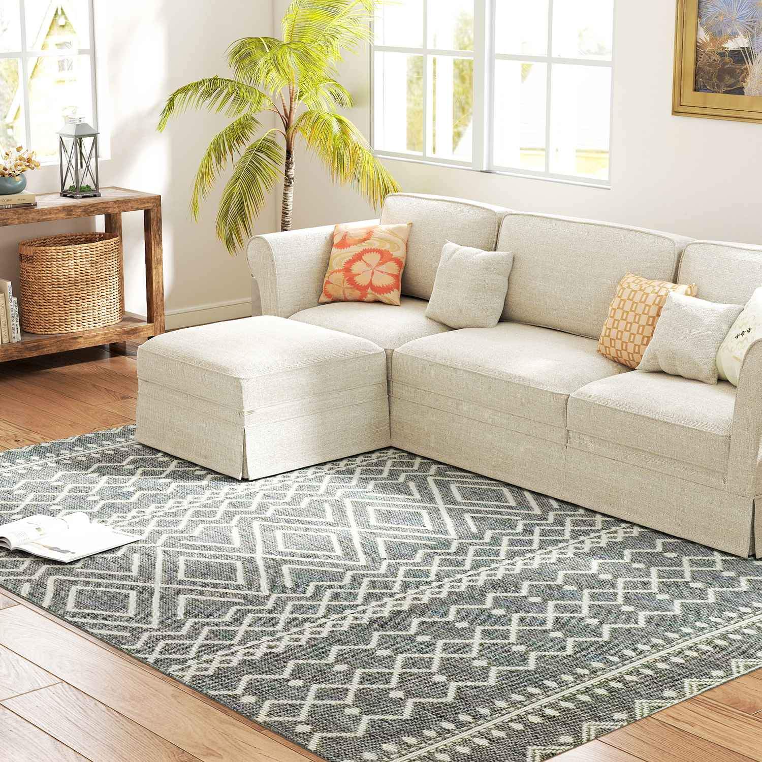 Indendørs udendørs tæppe, Boho Design, Easy Clean, Grå