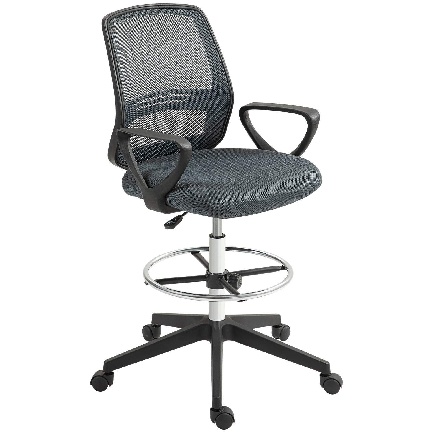 Ergonomisk kontorstol med justerbar fodstøtte, grå mesh