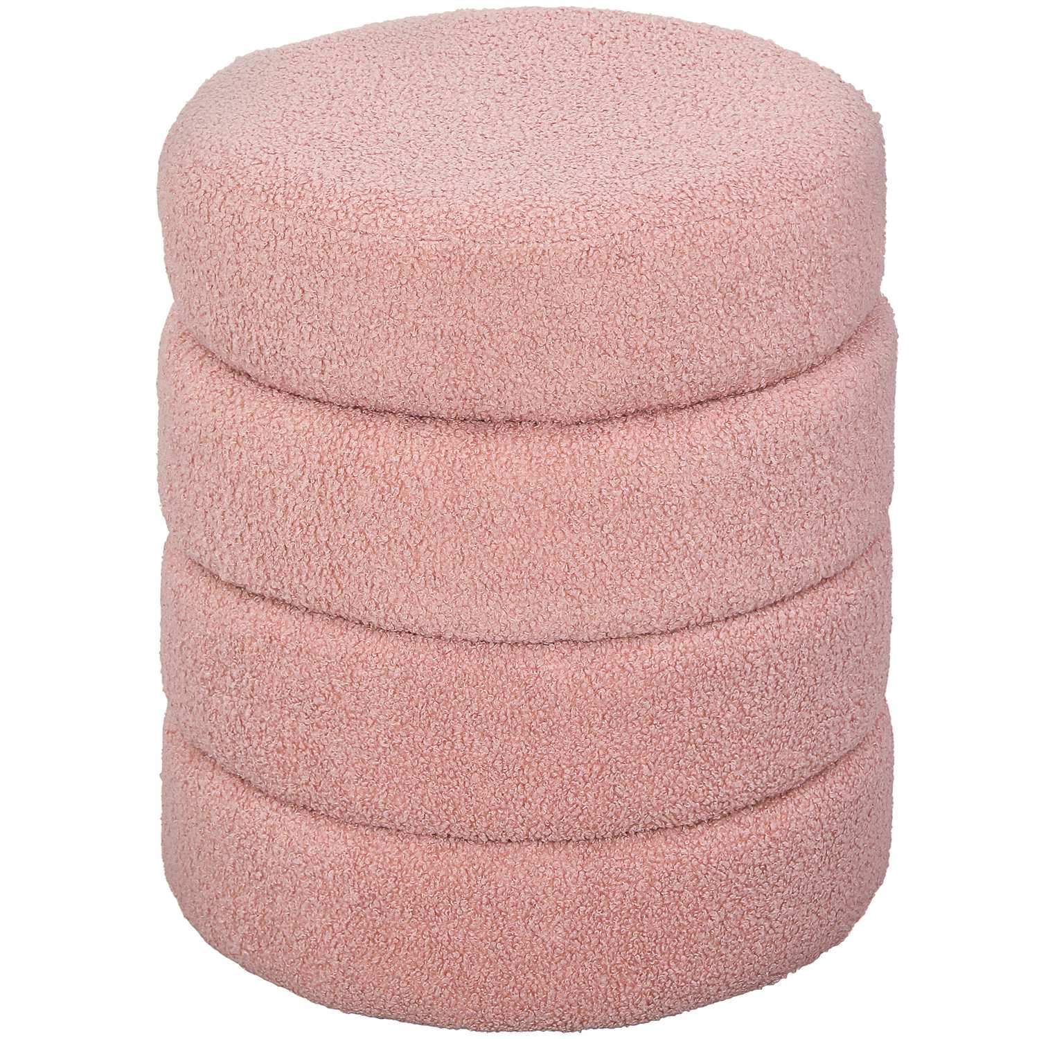 Rund Pink Ottoman – Teddy Fleece, 120 kg Kapacitet, 40x45 cm