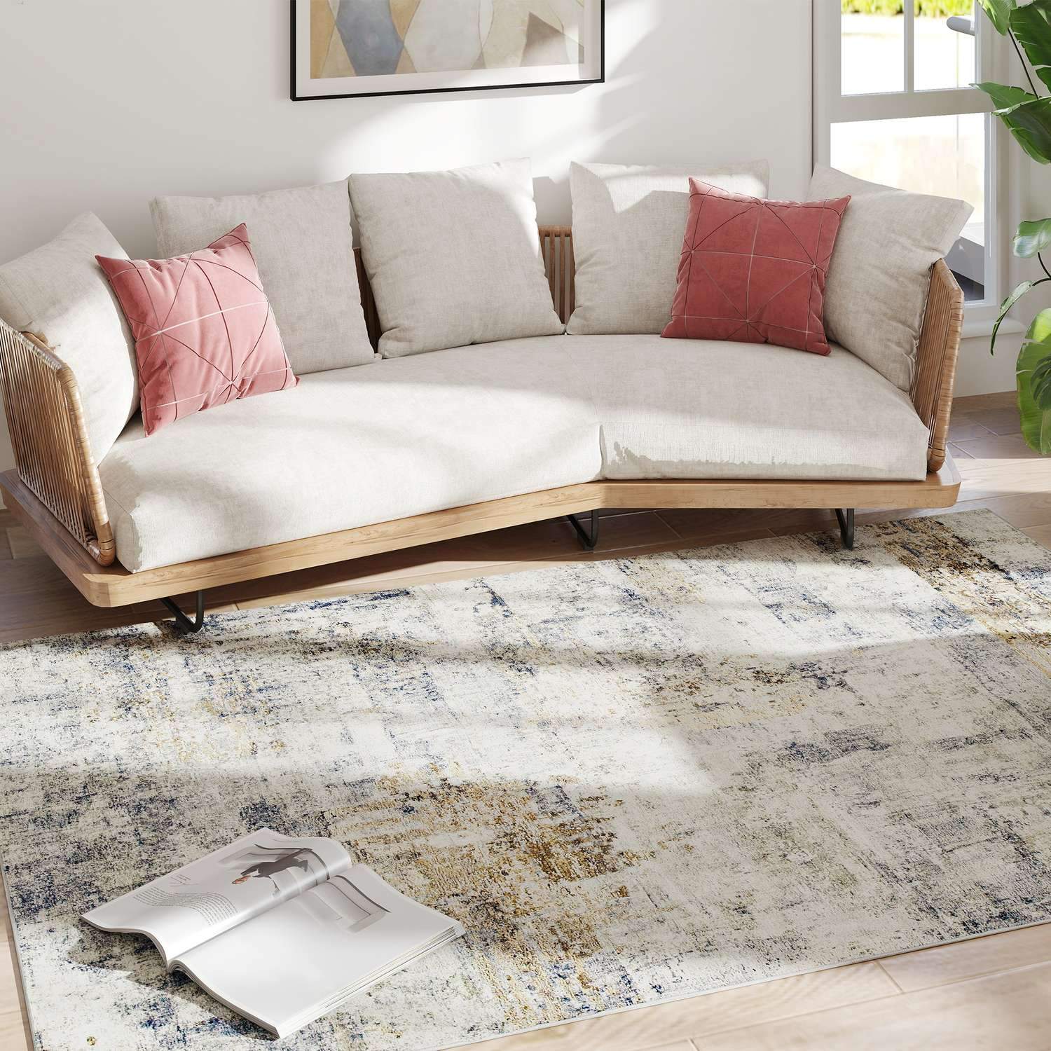 Stuetæppe – Vaskbar grå polyester, moderne kunstdesign