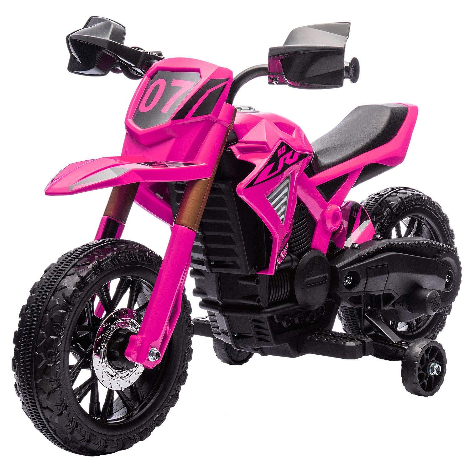 El-motorcykel til børn, 12V med træningshjul, Pink