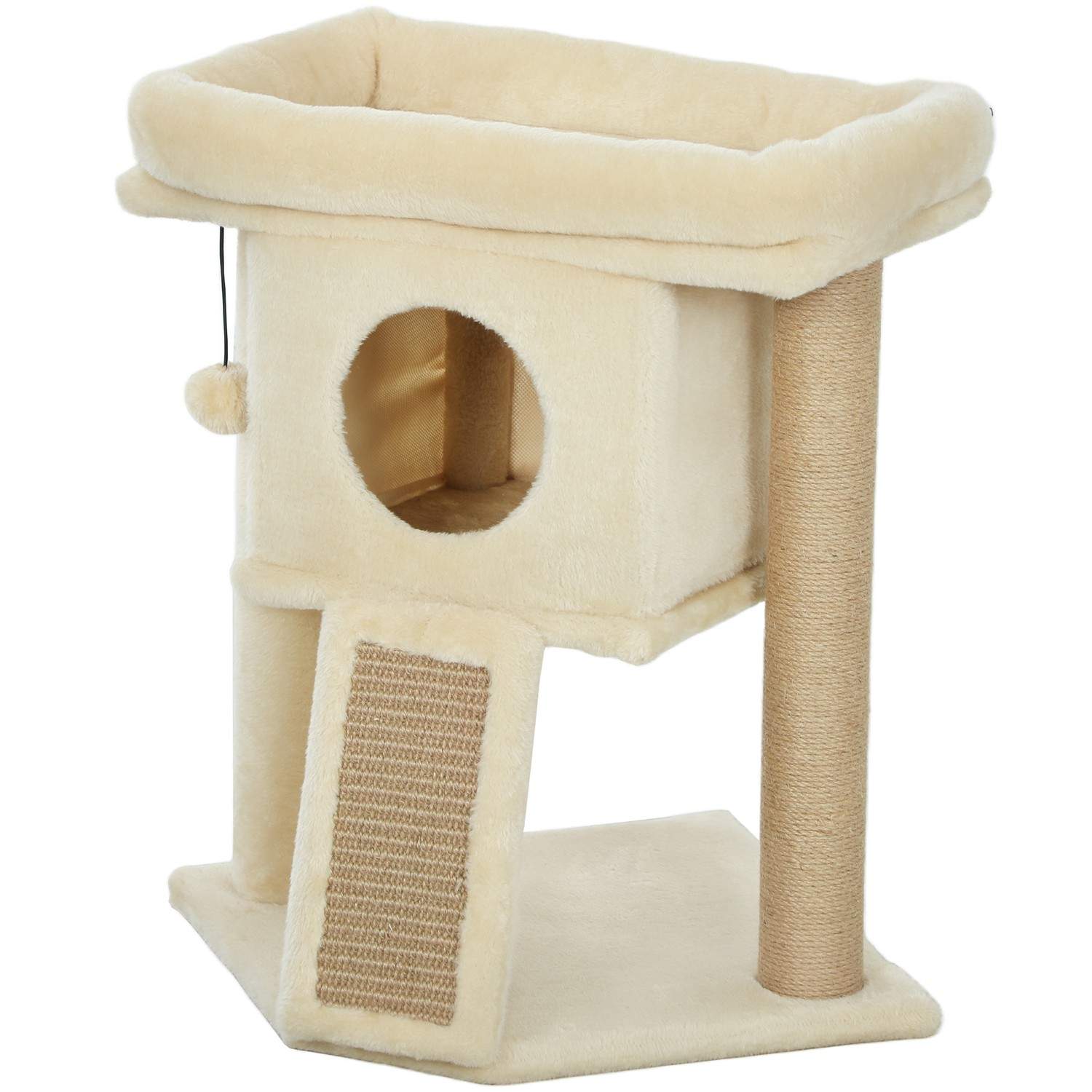 Kattetræ med Jute-skrabemåtte, Legehus, Beige, 57 cm