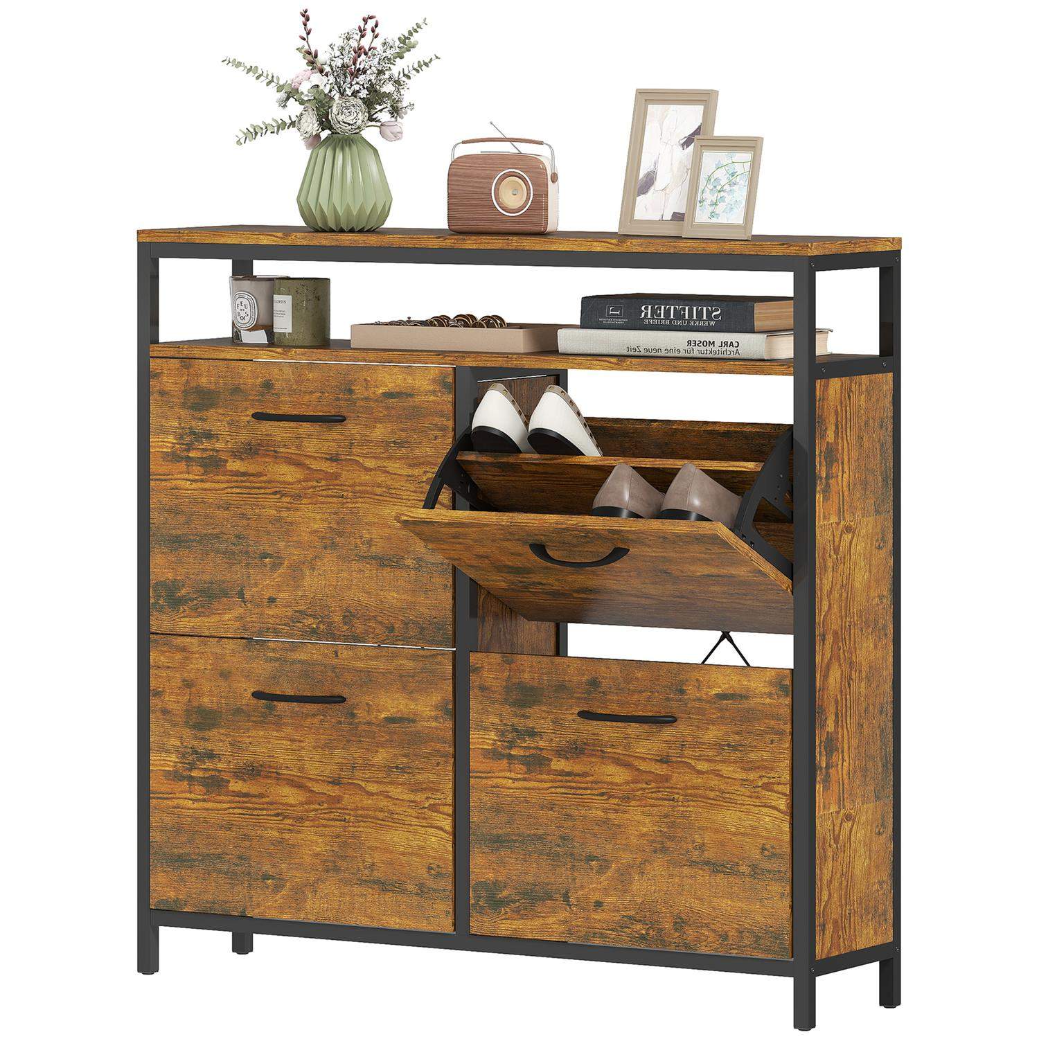 Skoskåp med 4 lådor, slimmad design, rymmer 20 par | Hem & Hobby | Pryloteket