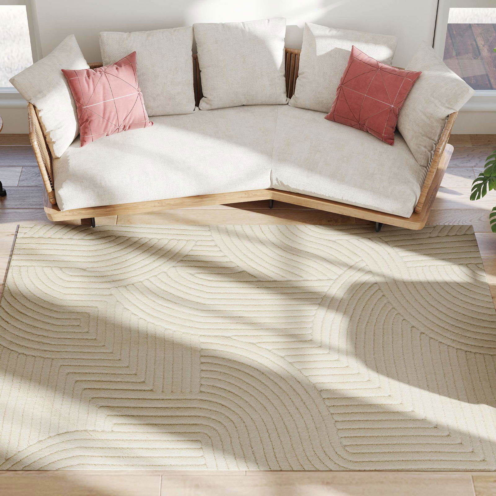 Cremehvidt område tæppe – 15 mm luv, skridsikkert, alsidigt