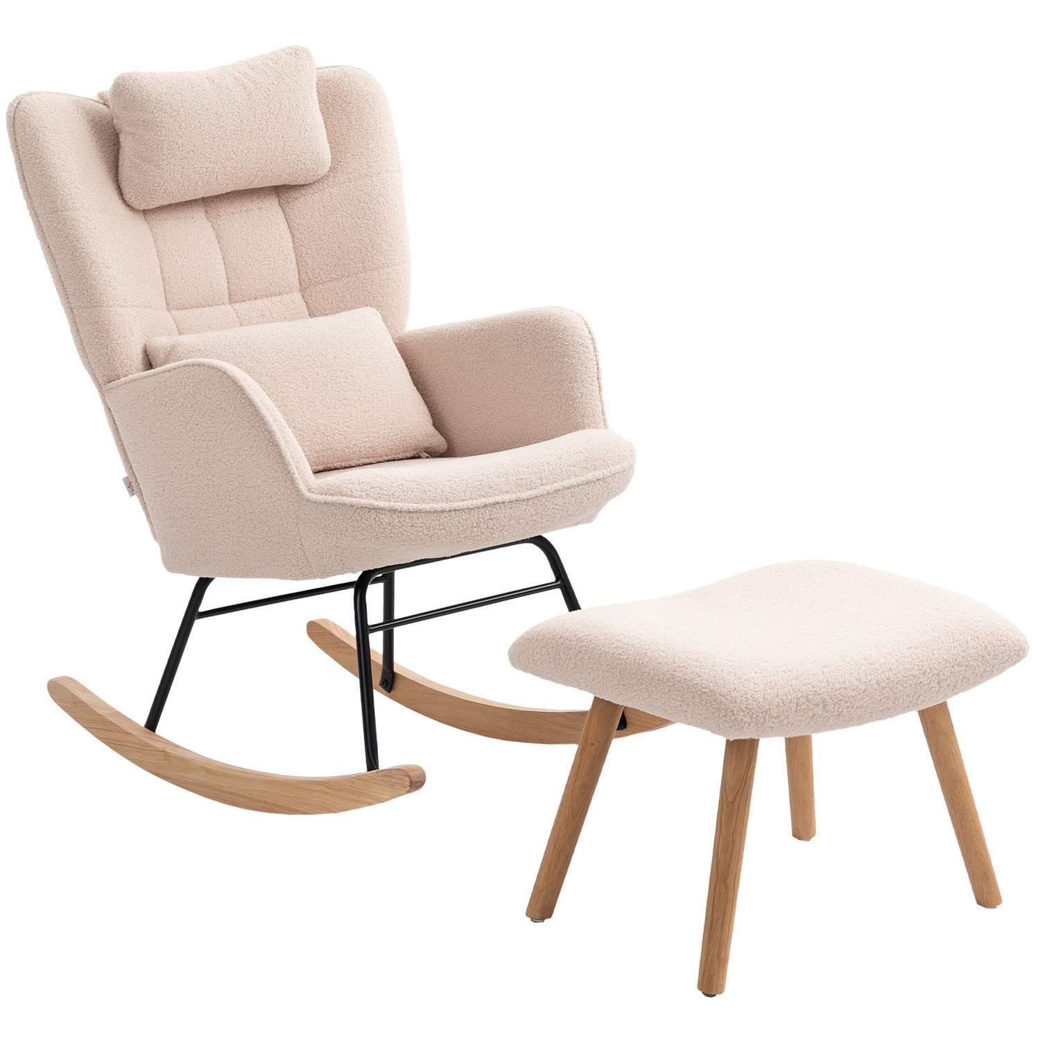 Gyngestol med fodstøtte – fleece, høj ryg, beige