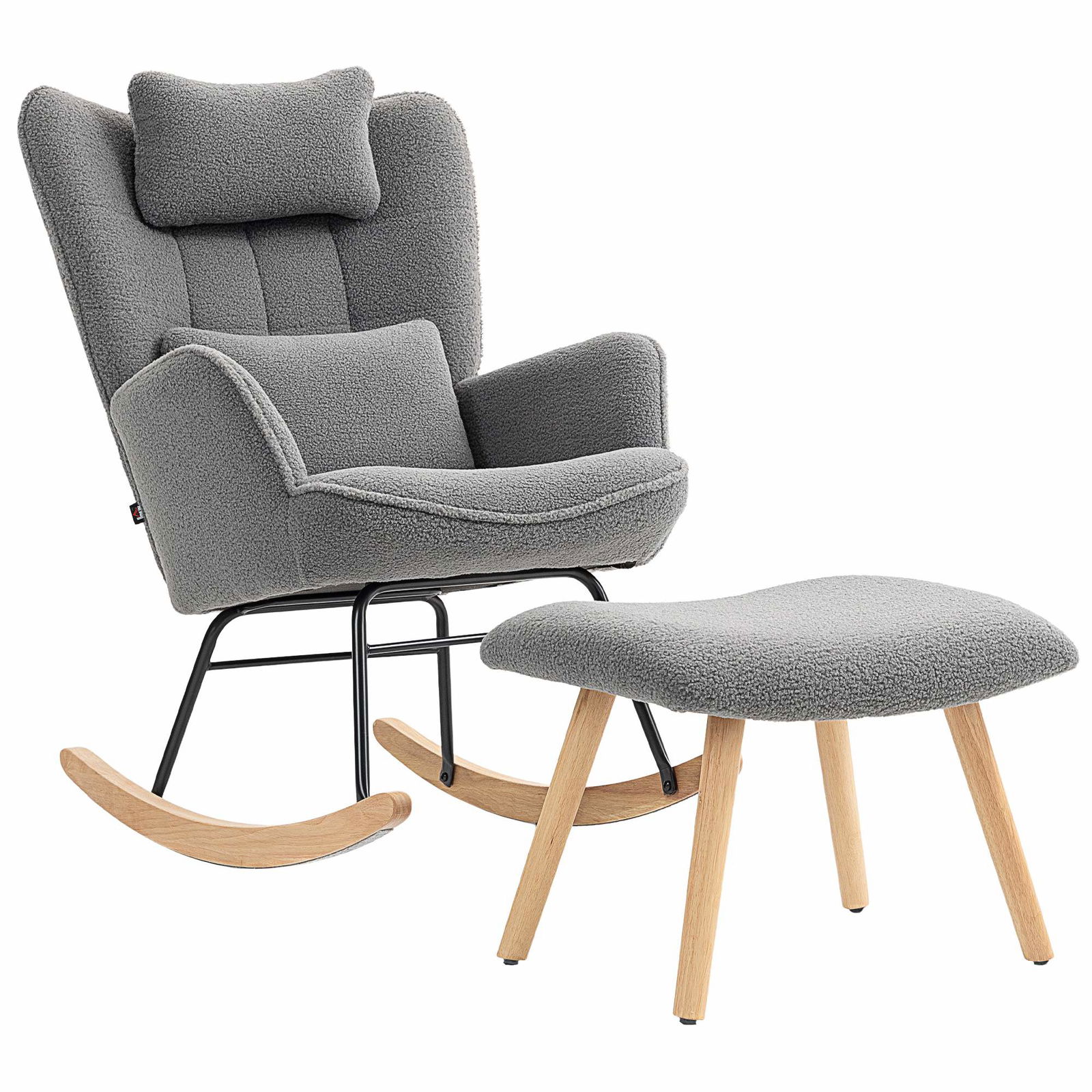 Gyngestol med osmannisk – Fleecebetræk, høj ryg, mørkegrå