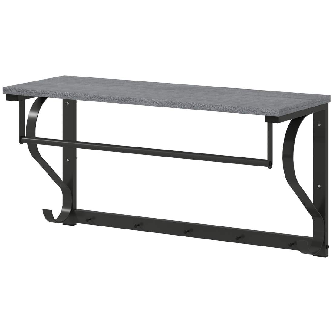 Väggmonterad klädhängare, 5 krokar, hylla, grå | Hem & Hobby | Pryloteket