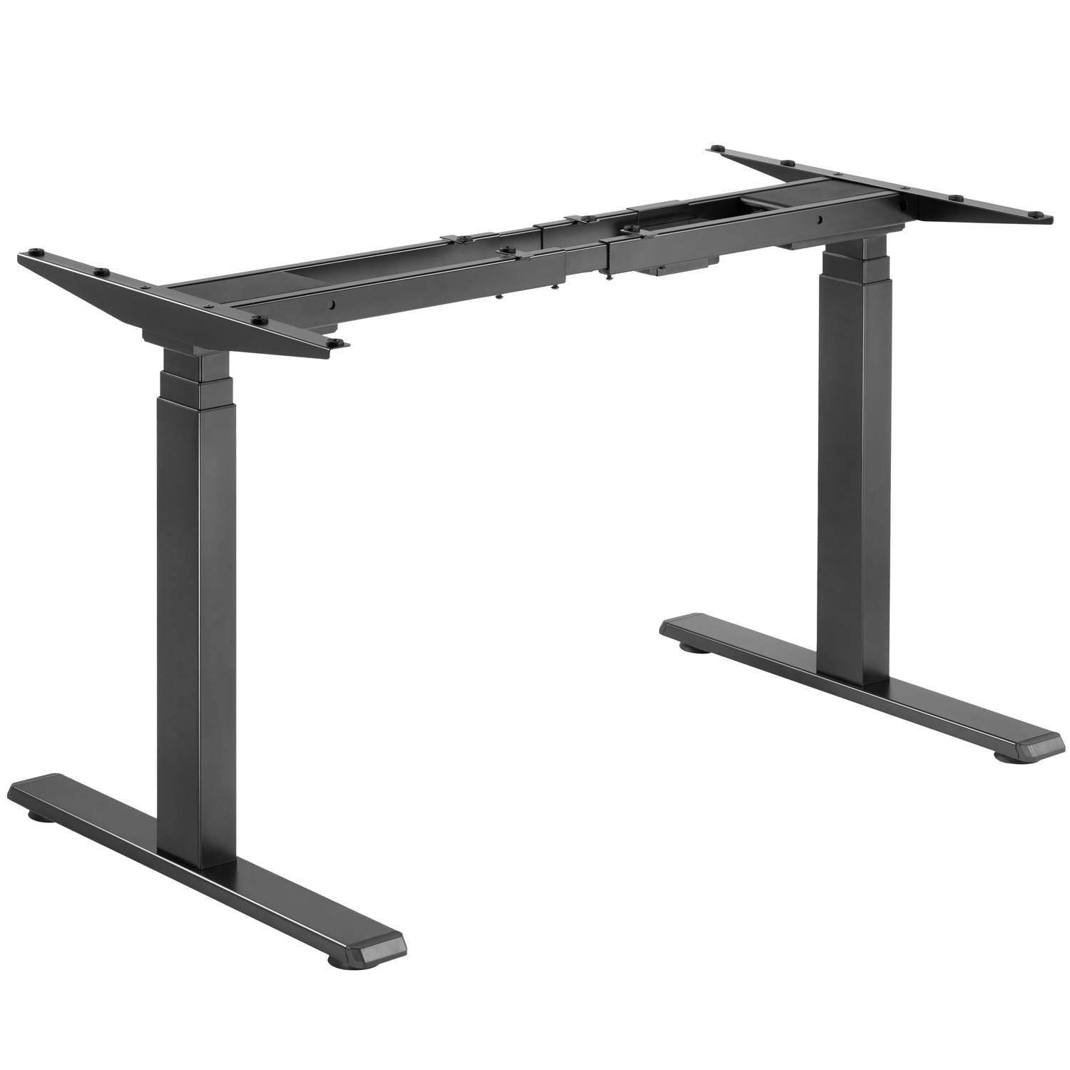 Electrically adjustable desk frame, 3-fold telescopic legs, 2 motors, black