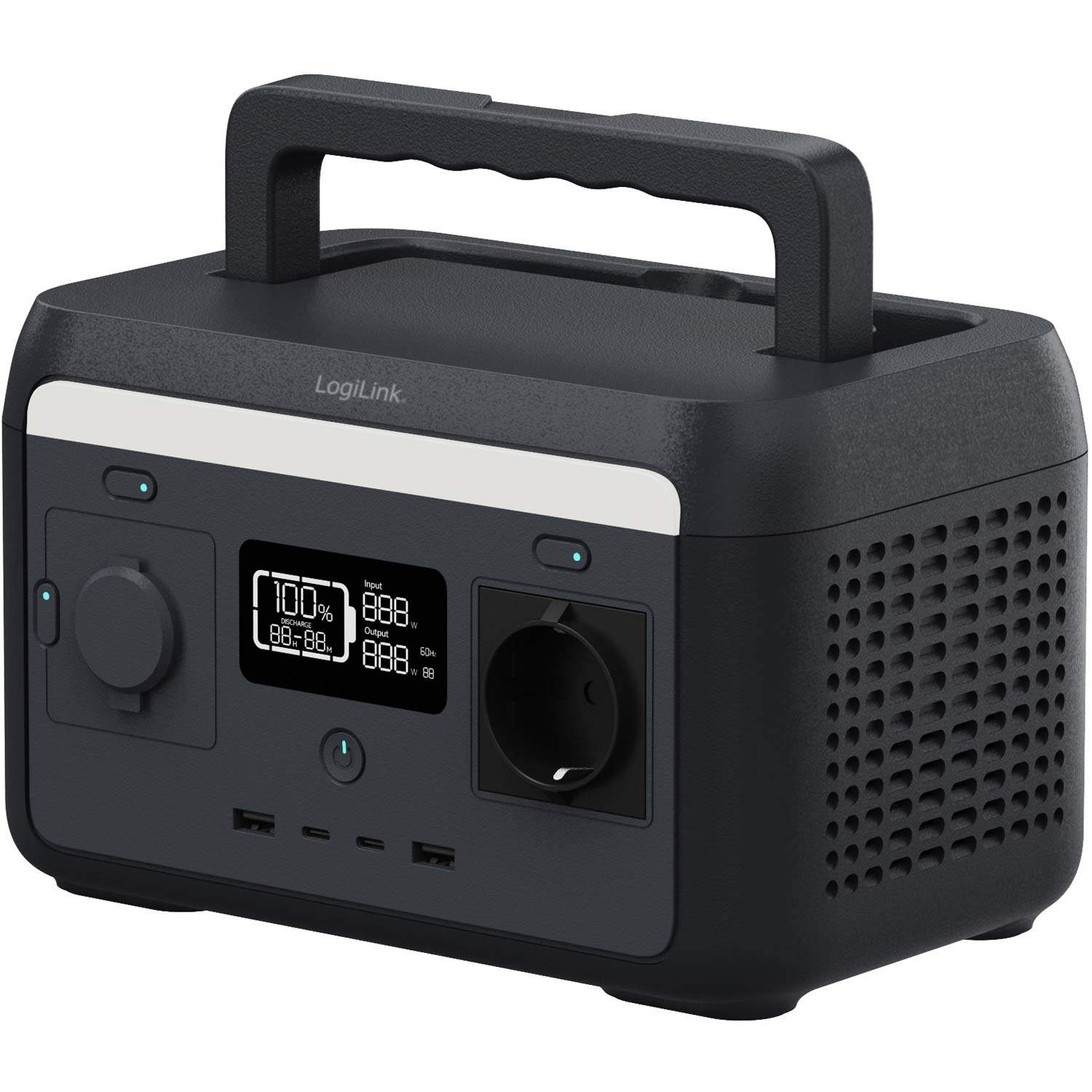 Bærbar kraftstation 300W, 204,8Wh, 6 porte, LED-skærm billede