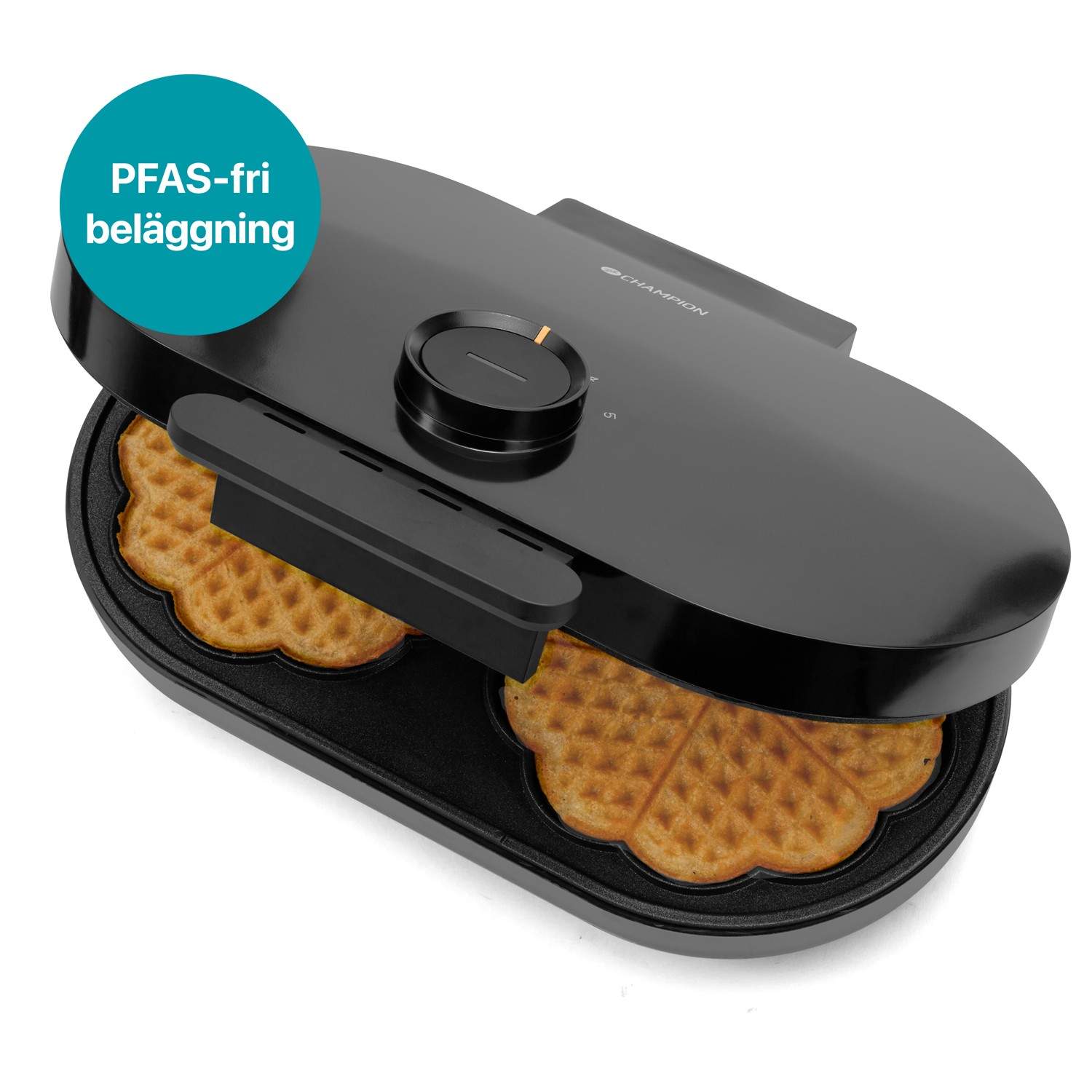 Dobbelt vaffelmaskine, 1600W, hjerteformet, PFAS-fri billede