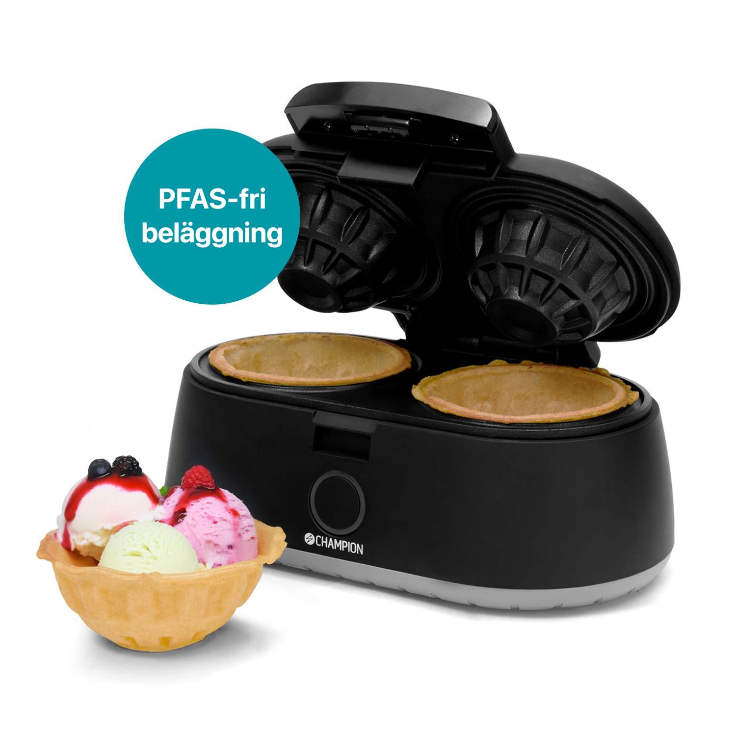 Vaffelskålemaskine, dobbelt 1000W, PFAS-fri non-stick billede