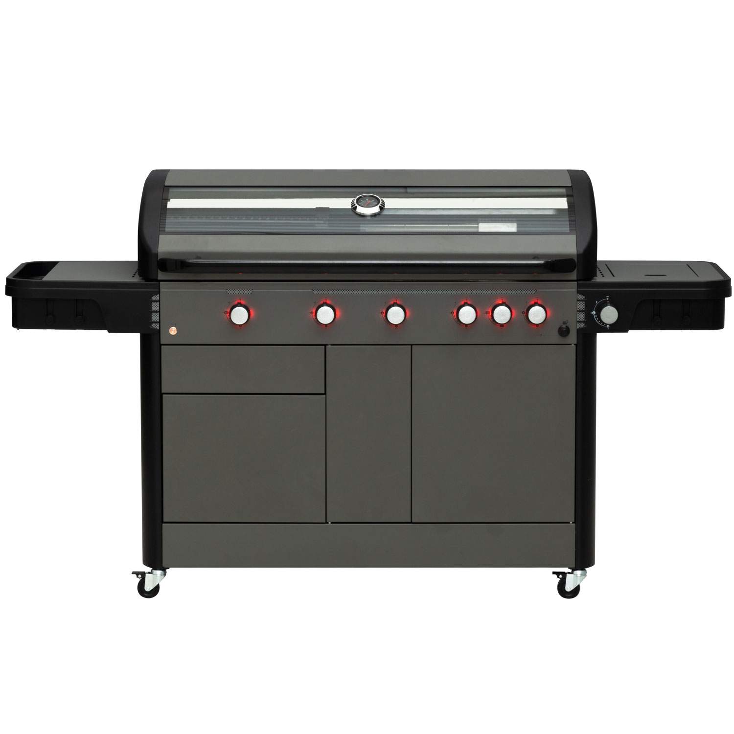 Gasgrill med 5 brændere, side- og bagbrændere, 120x48 cm