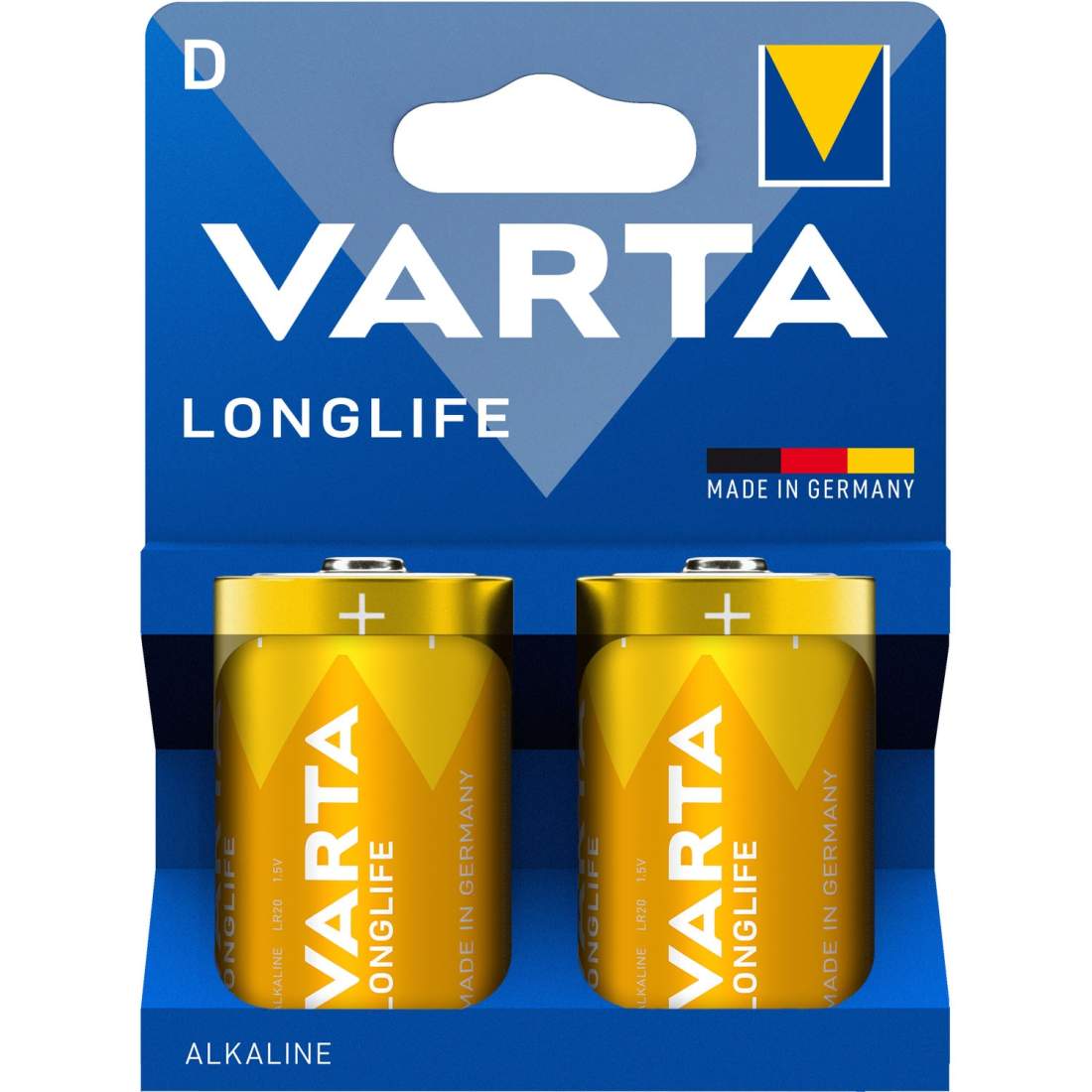 Produktfoto för Varta Longlife Alkaline D-batteri LR20 2-pack
