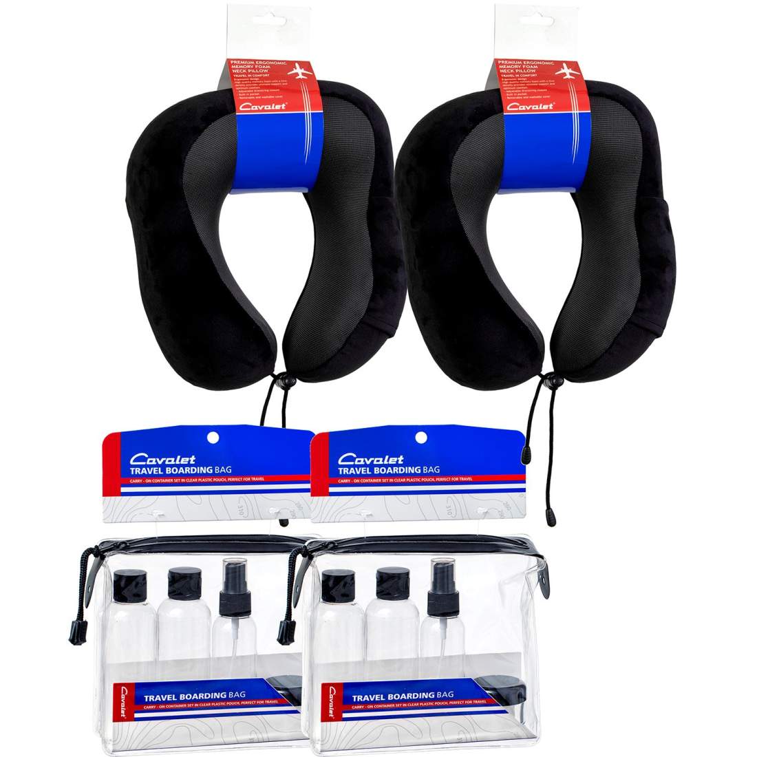 Rejsesæt – 2 nakkepuder med memoryskum, 2 rejseflasker
