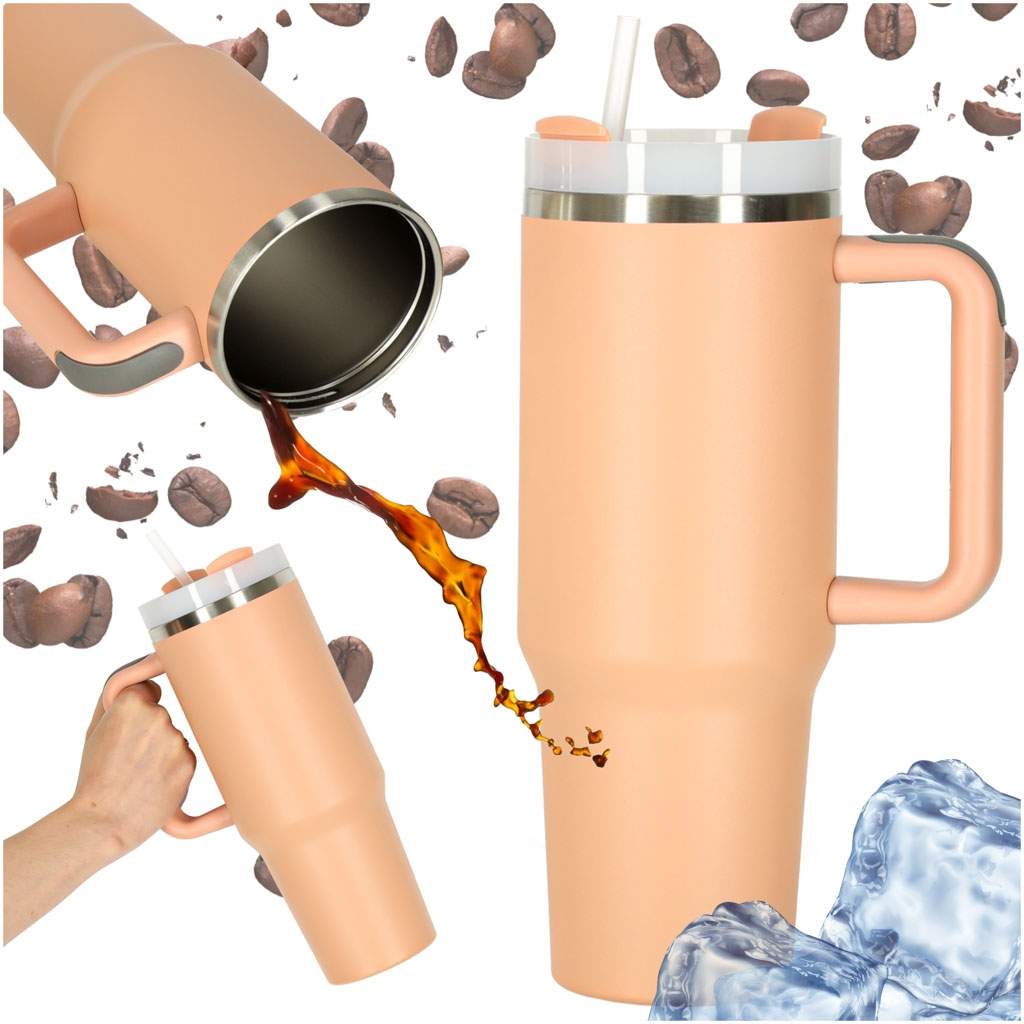 Termisk krus med sugerør og håndtag – 1200 ml Powder Pink