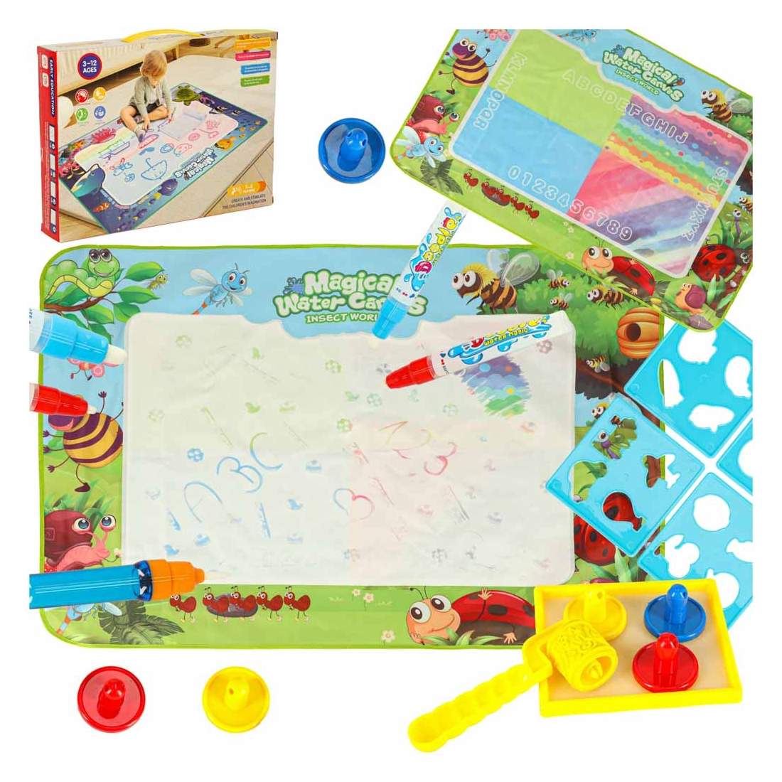 Vattenritningsmatta – 120x90cm med markörer och schabloner