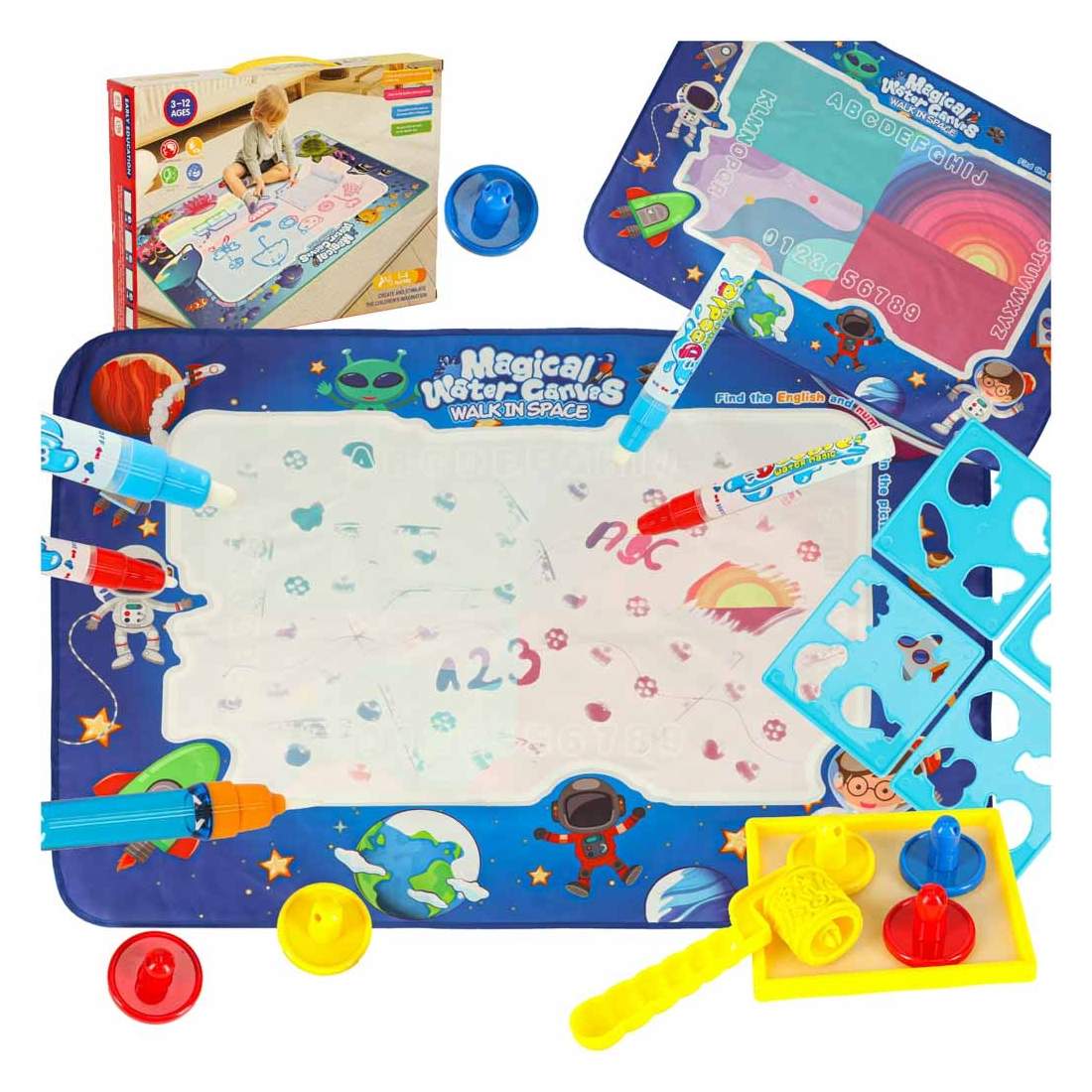 Vattenritningsmatta – 120x90cm med markörer och schabloner