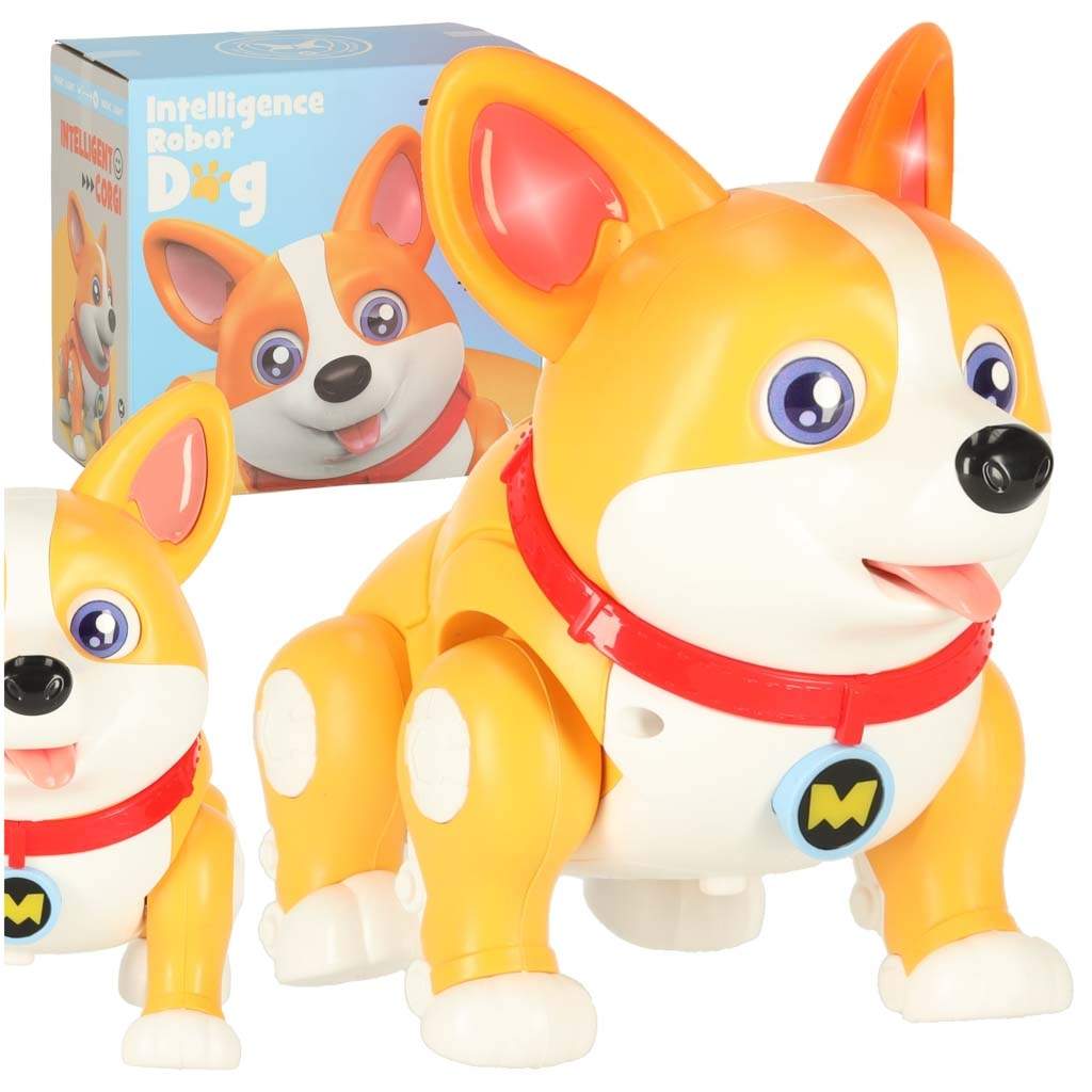 Interaktivt Corgi-robotlegetøj med glødende ører og musik