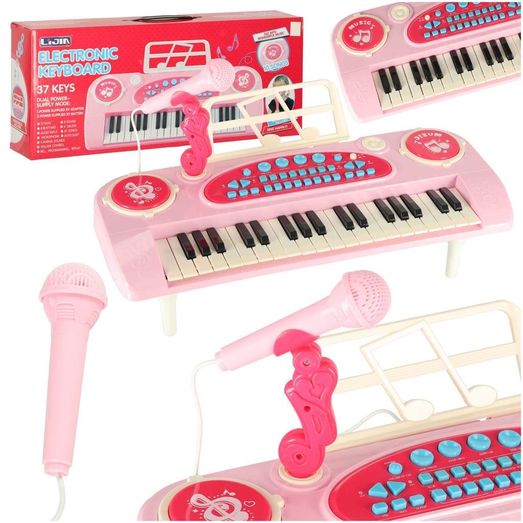 Interaktivt klaverkeyboard til børn – 37 tangenter, pink