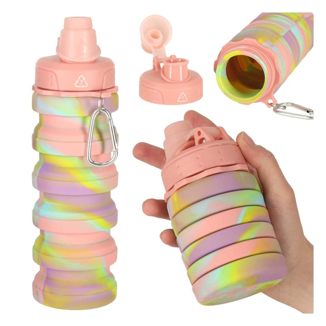 Vikbar silikon sportvattenflaska – 500 ml, regnbågshandtag | Hem & Hobby | Pryloteket