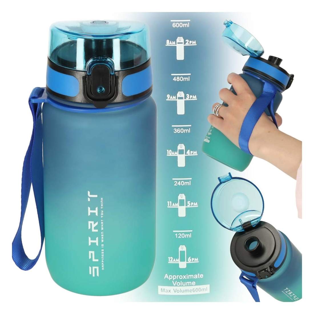 Sportvattenflaska med halmhandtag – 600 ml blågrön | Hem & Hobby | Pryloteket