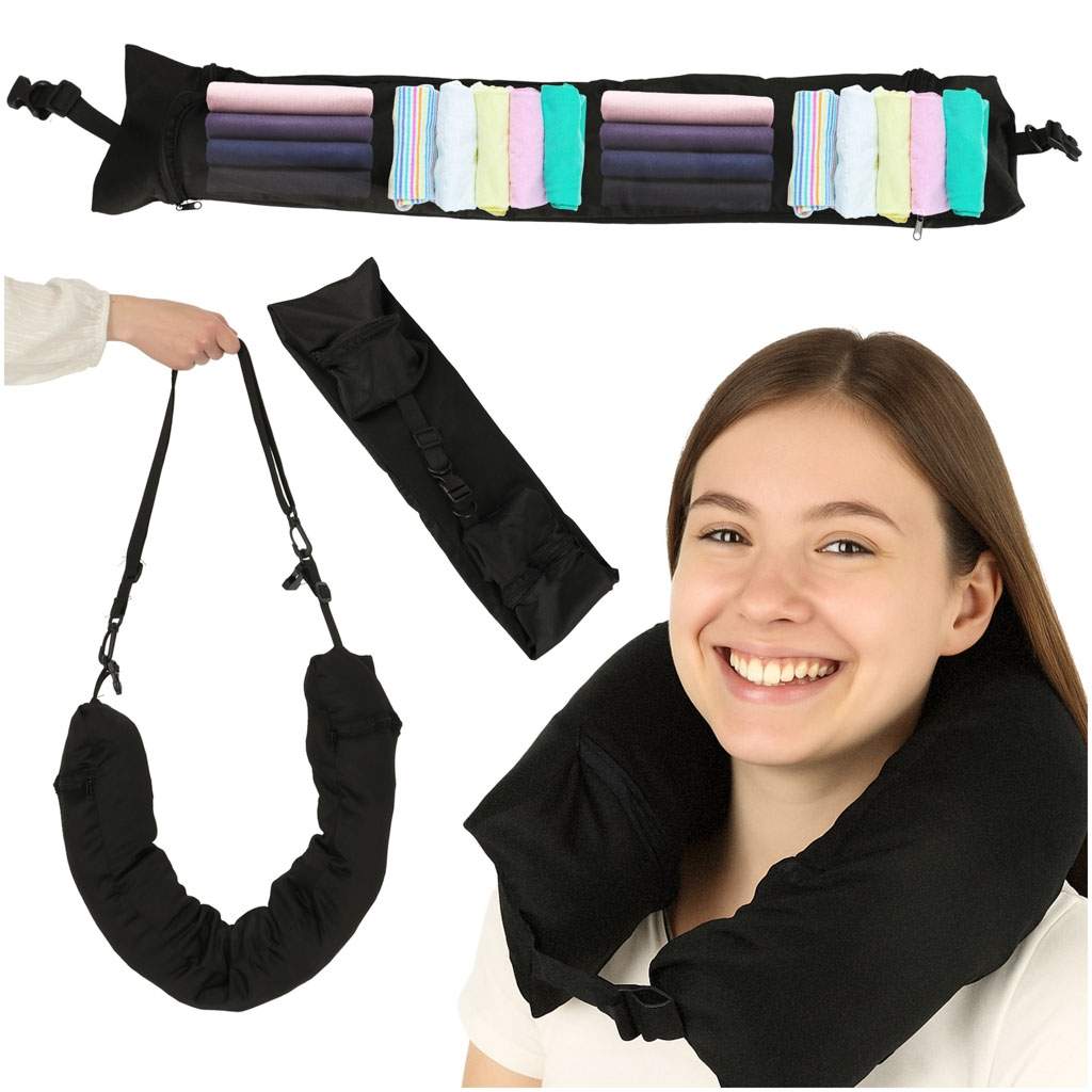 Rejsenakkepude med opbevaring – Sort