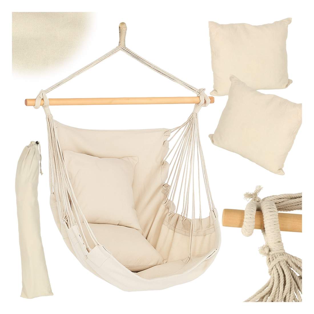 Beige 130cm Hängstol med fotstödsstol | Hem & Hobby | Pryloteket