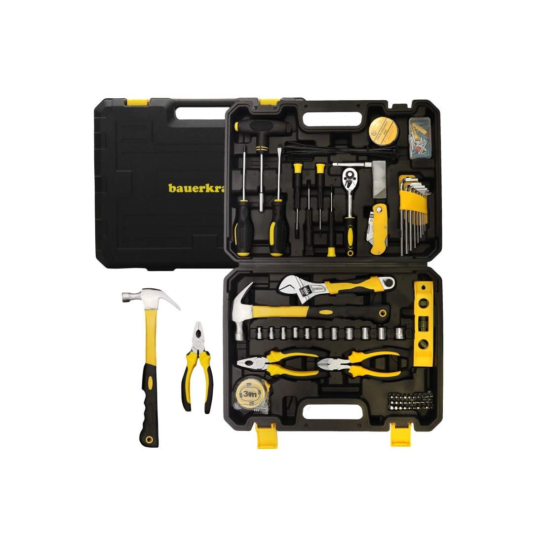 111-delt værktøjssæt med skruenøgler, skruetrækkere og bits