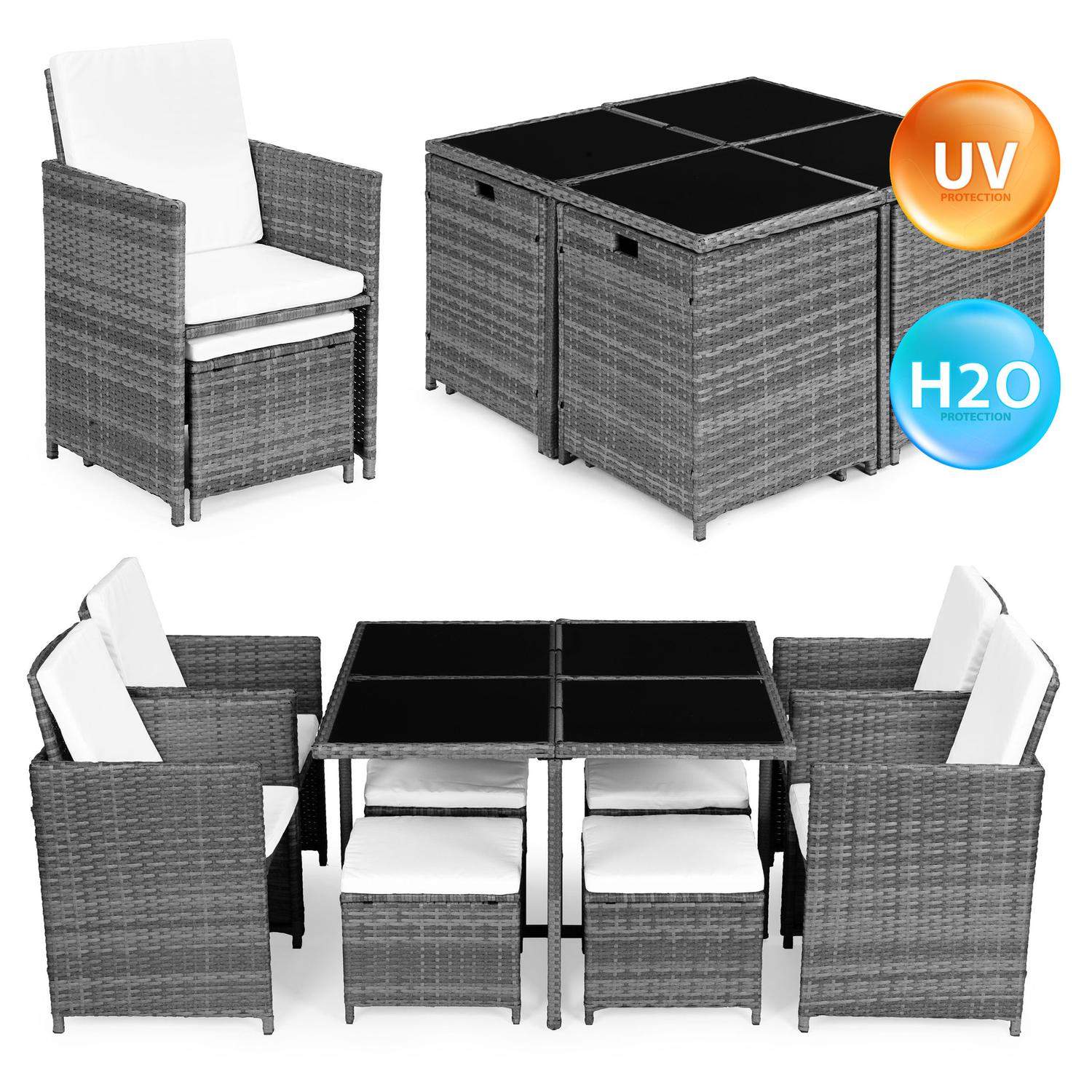 Havemøbelsæt – Rattan finish, 4 stole og osmanner