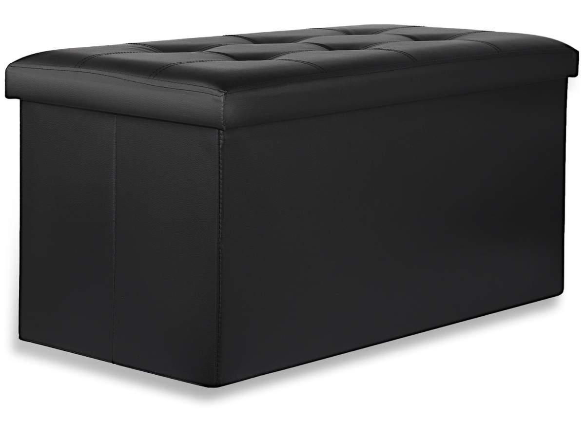 Puf med opbevaring – Quiltet sort 80x40 cm sædebryst