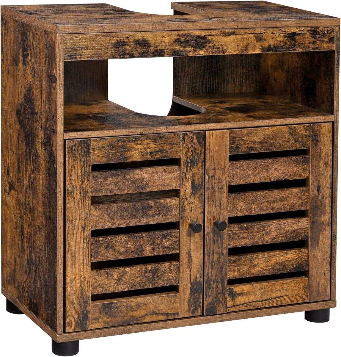 Badeværelsesskab under vask – Justerbar rustik brun hylde