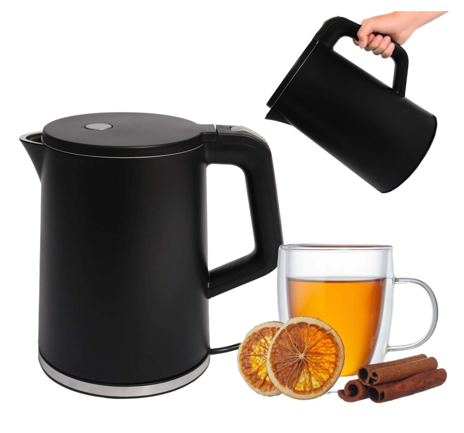 Trådløs rejsekedel, 1500W, 1,2L – Sort