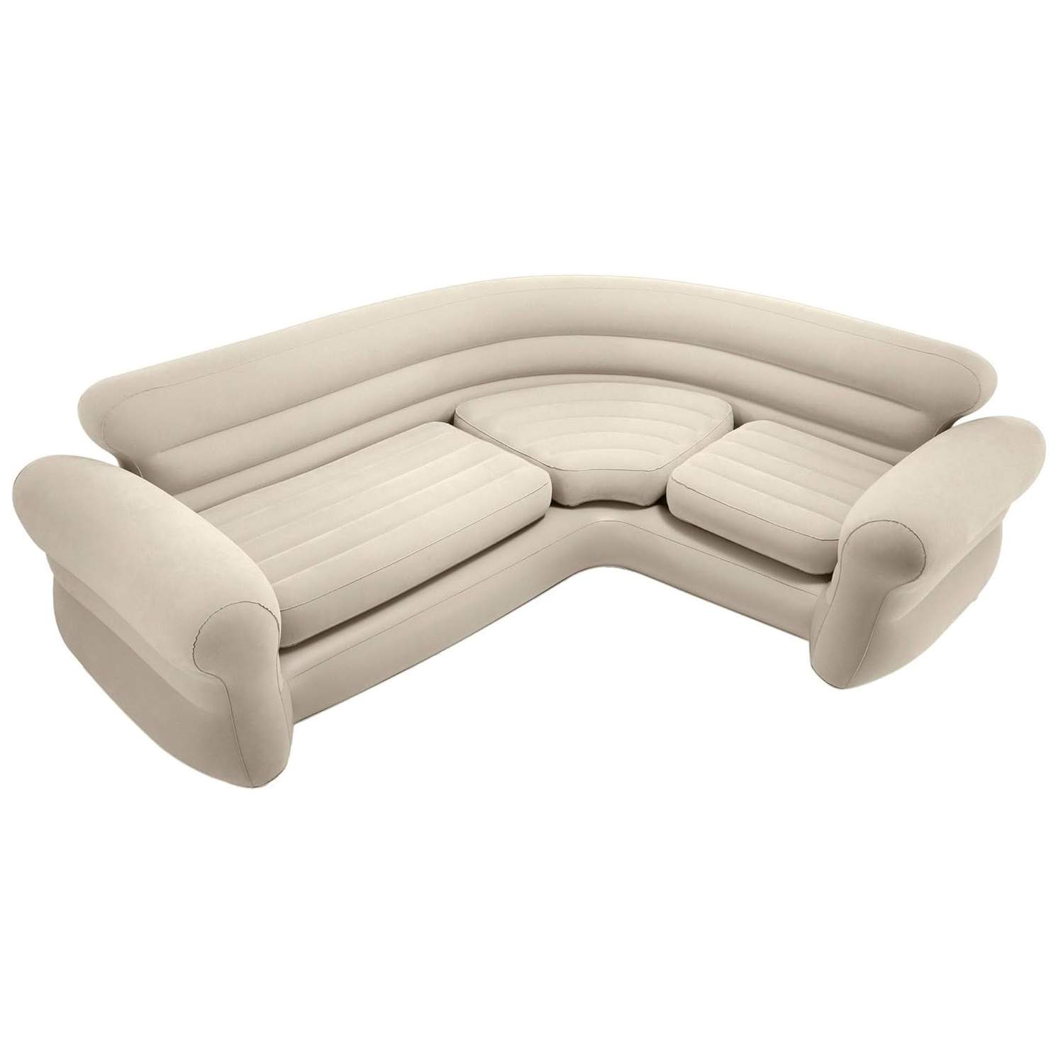 Oppustelig hjørnesofa til fire – 257x203x76 cm, Beige