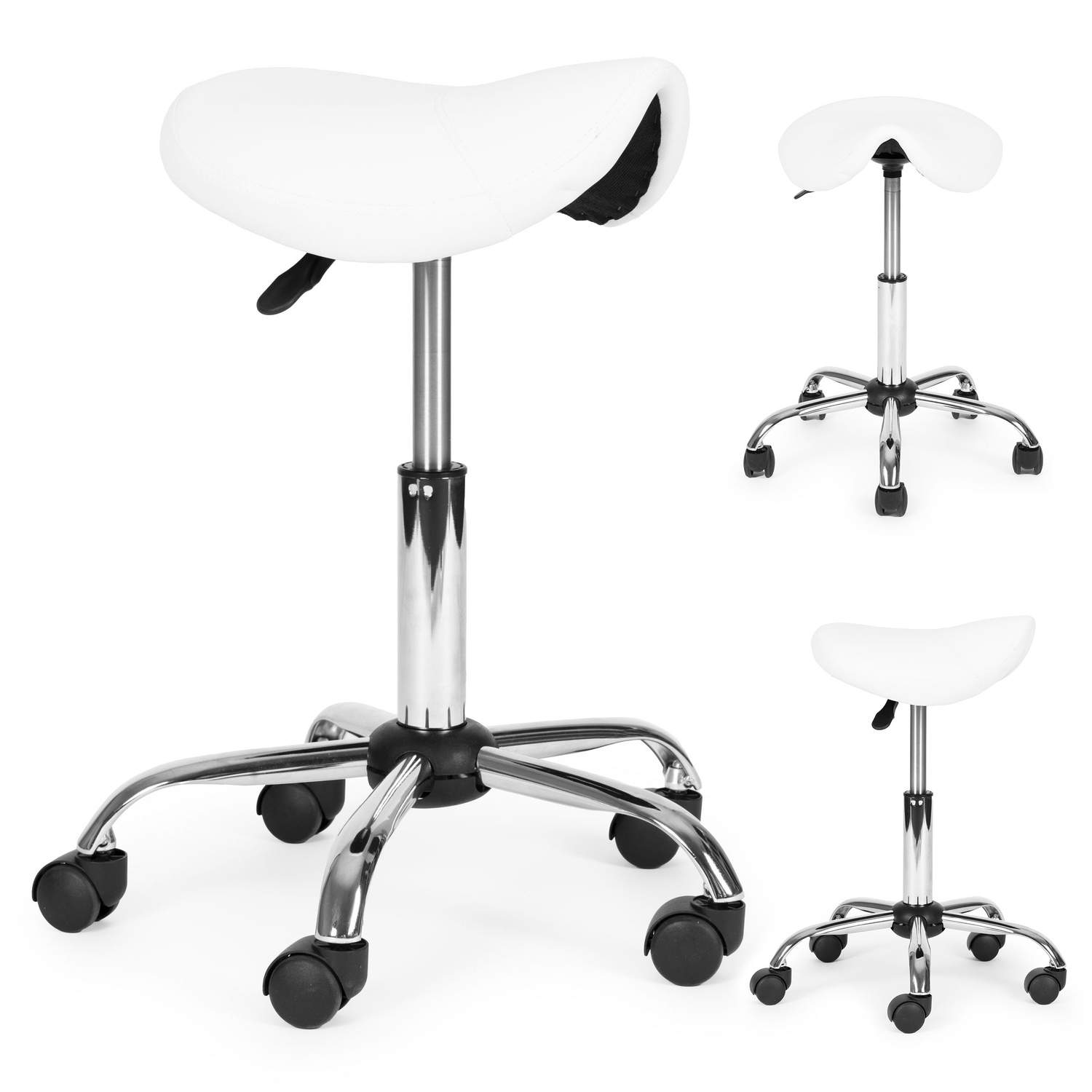 Justerbar drejelig sadelstol – Hvid, ergonomisk design