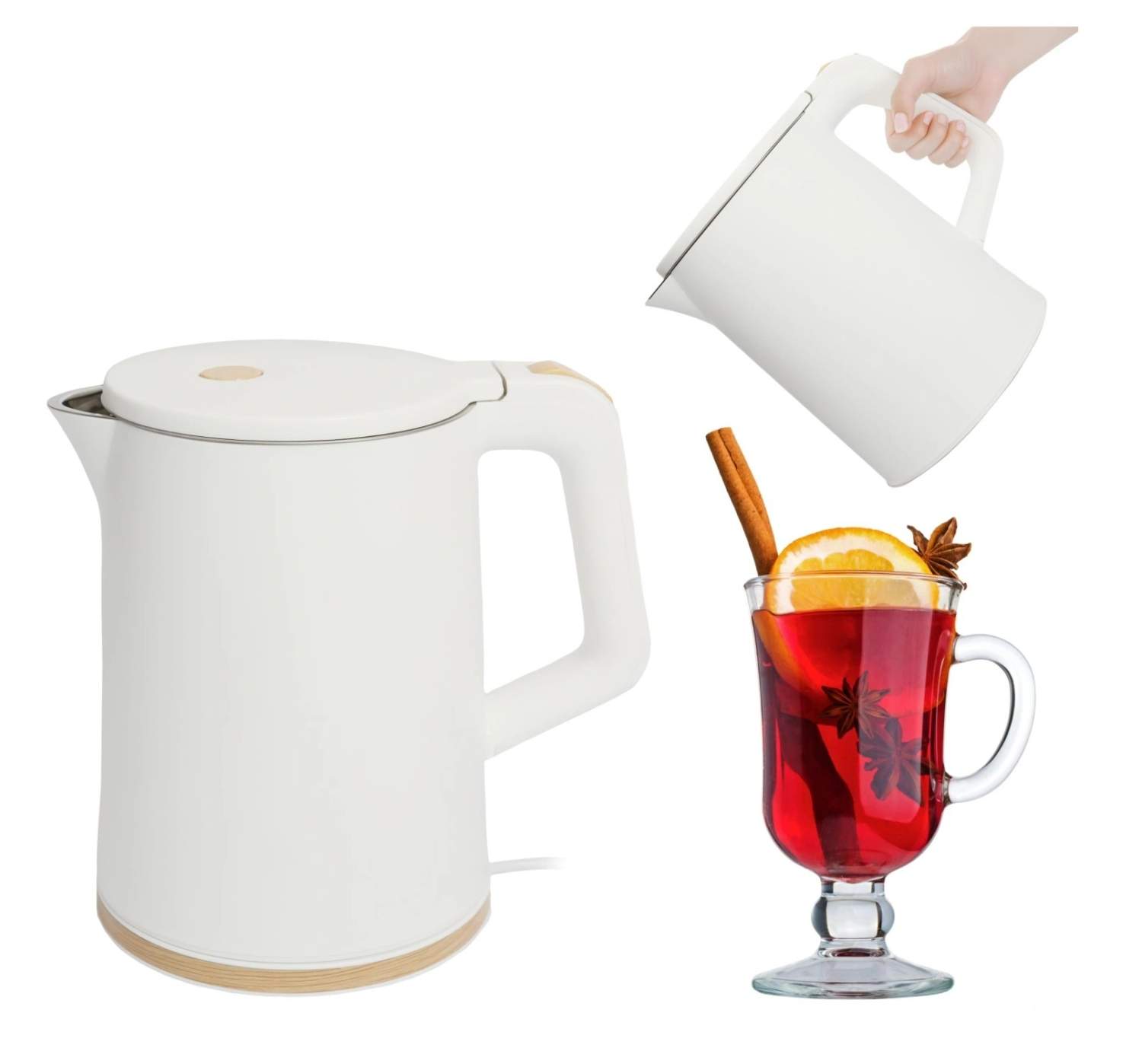 Trådløs rejsekedel, 1500W 1,2L – Hvid